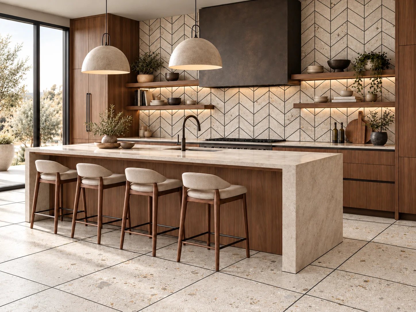 &nbsp;  &nbsp;  &nbsp;  &nbsp;  Dark grout adds depth and emphasizes shape. 